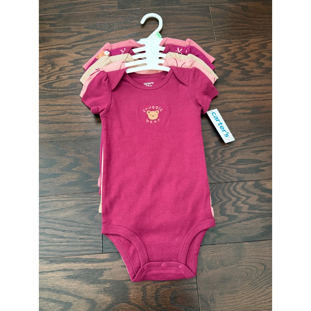 Carters Baby Girls 5-Pack Short Sleeve Bodysuits Pink Bear Bows 18M 1W118910